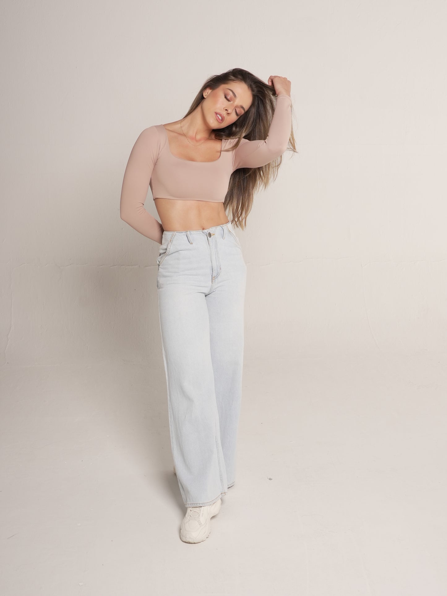 Long Sleeve Crop Almond