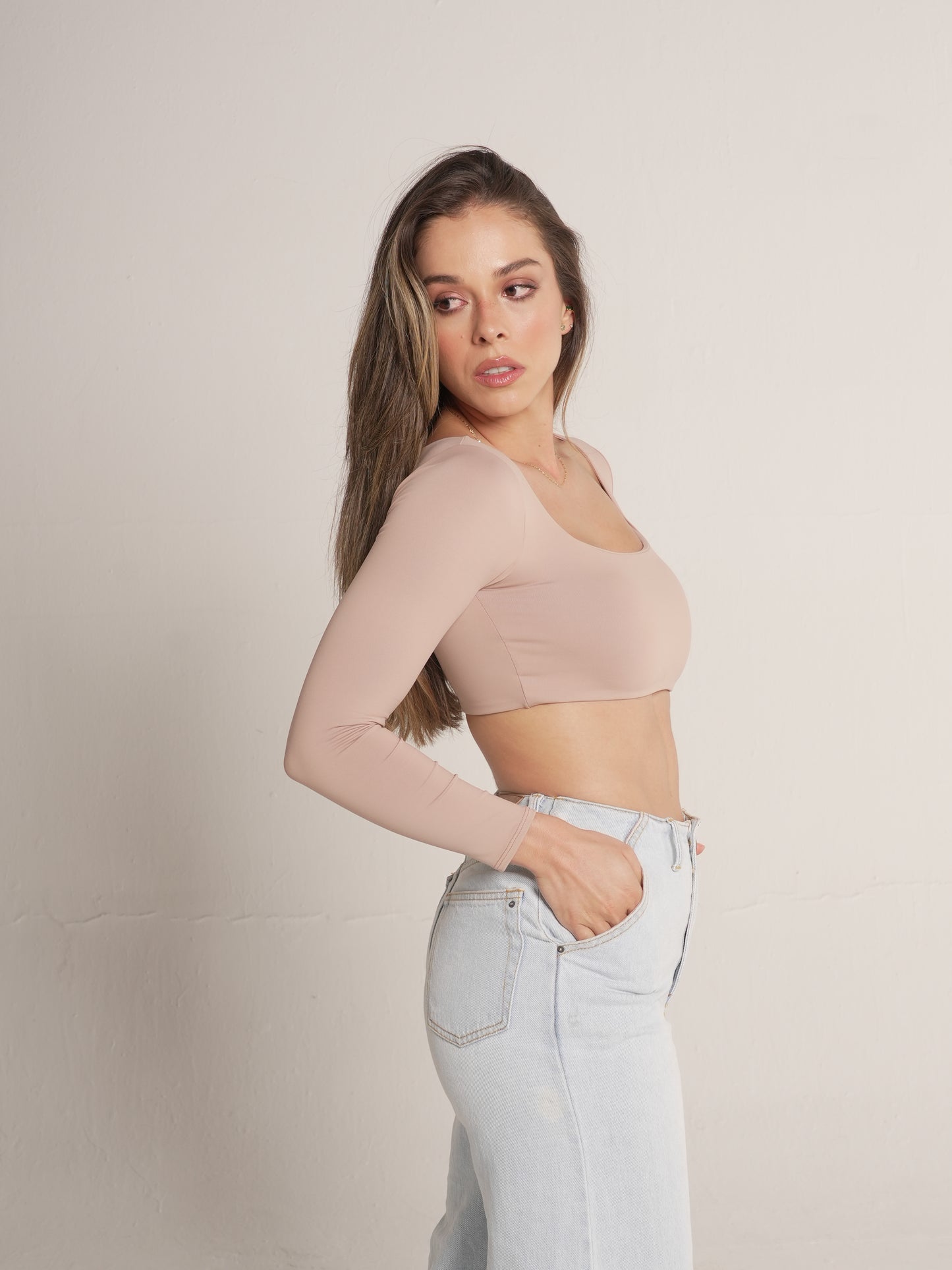 Long Sleeve Crop Almond