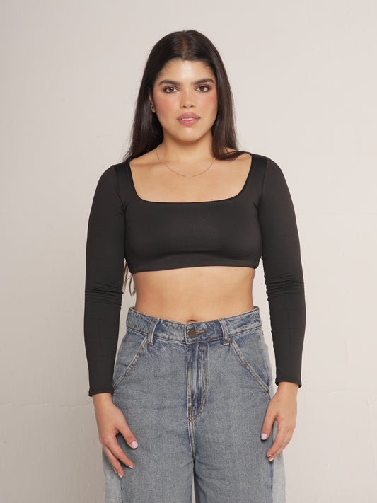 Long Sleeve Crop Negro