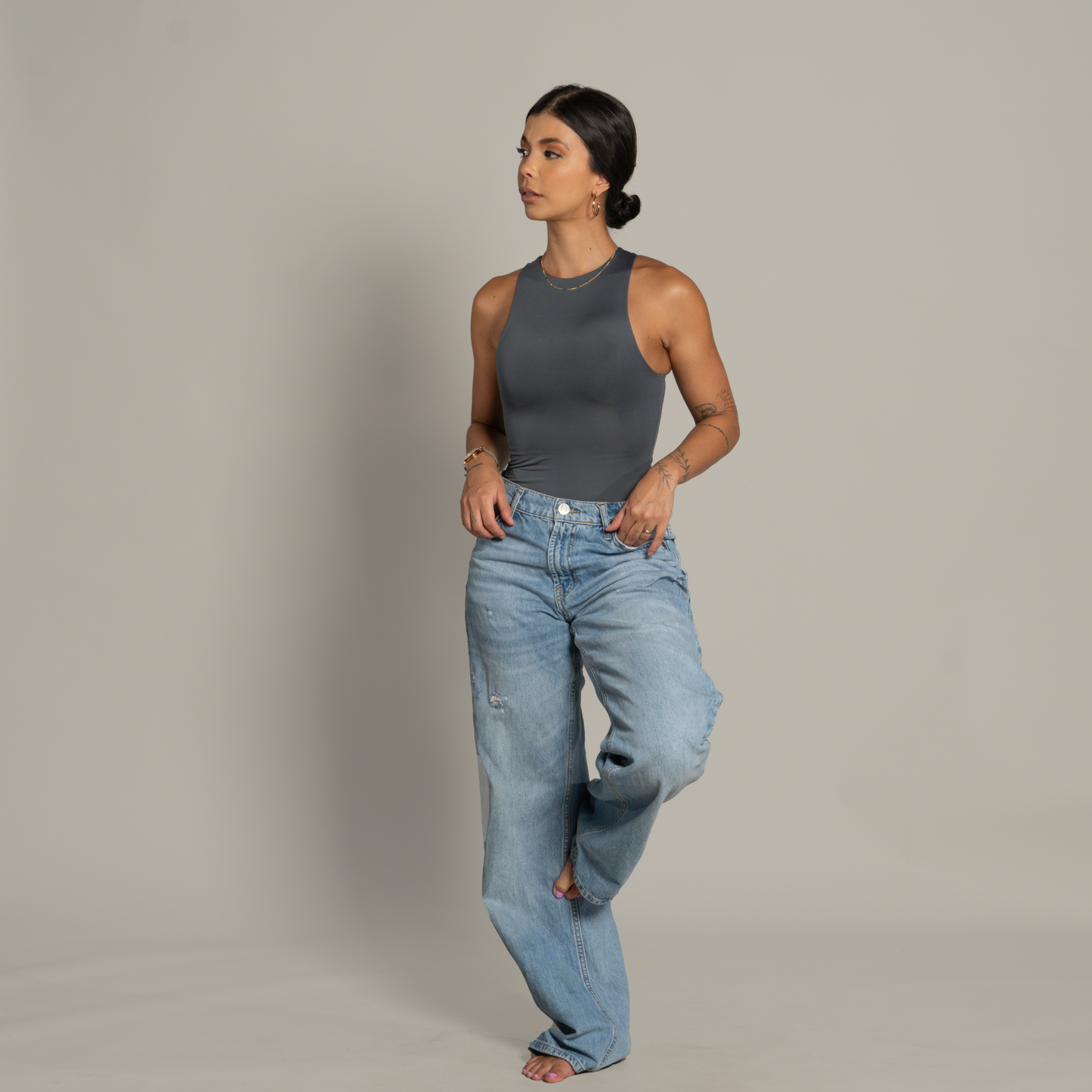 High-neck Bodysuit Gris