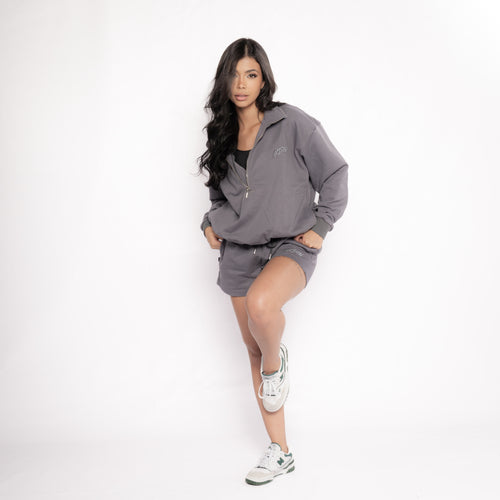 Hoodie Clasico 3/4 Gris Oscuro