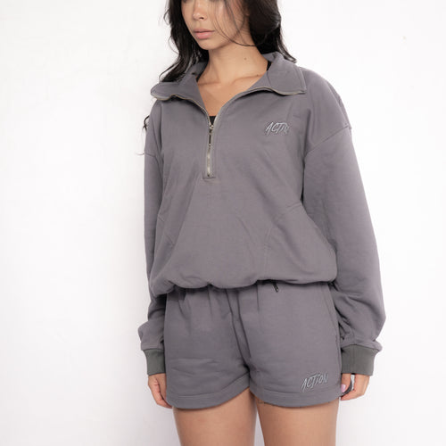 Hoodie Clasico 3/4 Gris Oscuro