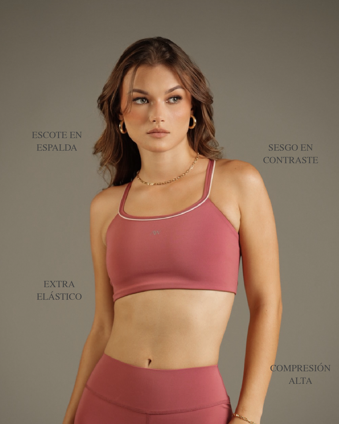 Contrast Strappy sport Bra Deep Rosa