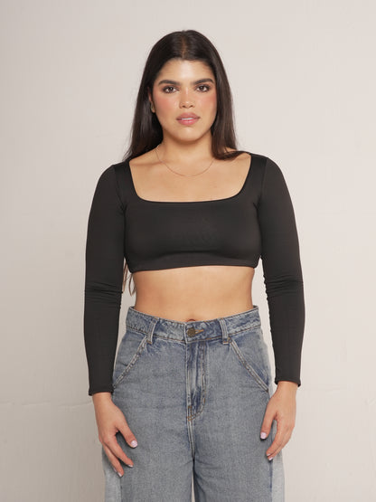 Long Sleeve Crop Negro
