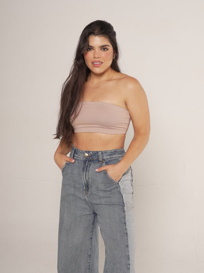 Strapless crop Almond