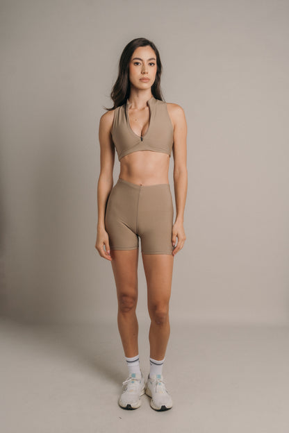 Quarter zip crop Latte