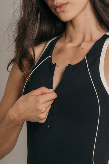 Quarter zip jumpsuit biker Negro