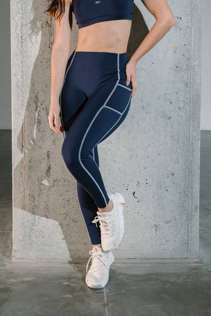 Contrast Pockets leggings Navy