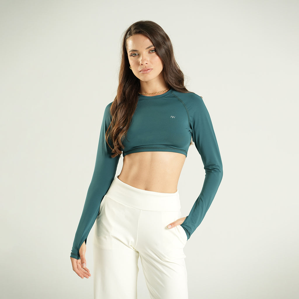 Long Sleeve Crop Midnight Green