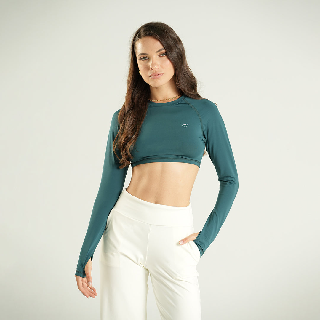 Long Sleeve Crop Midnight Green