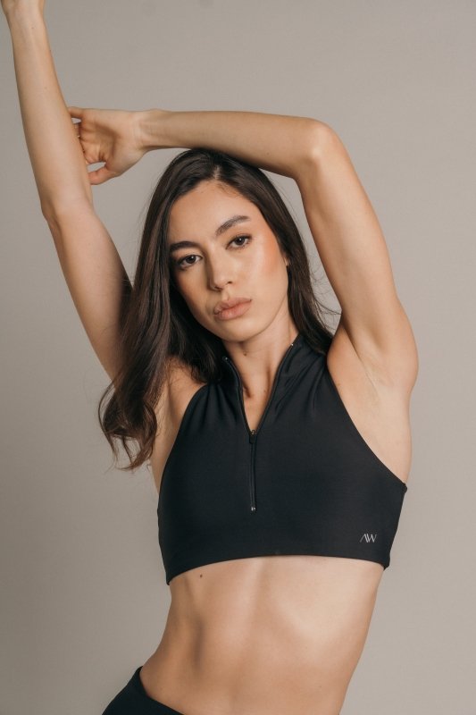 Quarter zip crop Negro - AW