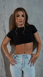 Short sleeve Cropped Tee Negro - AW